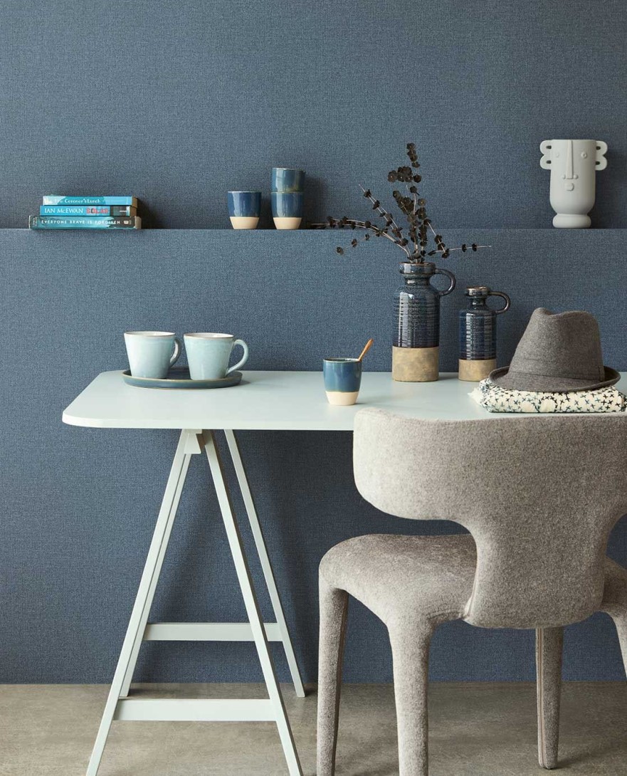 Eijffinger 340641 Linen Look - niebieska tapeta imitująca len