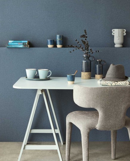 Eijffinger 340641 Linen Look - niebieska tapeta imitująca len