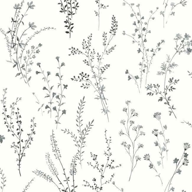 York FH4026 Simply Farmhouse Wildflower Sprigs Black/White - tapeta w minimalistyczny motyw roślinny