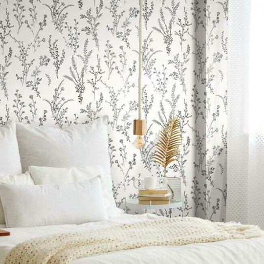 York FH4026 Simply Farmhouse Wildflower Sprigs Black/White - tapeta w minimalistyczny motyw roślinny