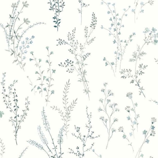 York FH4027 Simply Farmhouse Wildflower Sprigs Blue/Green - tapeta w minimalistyczny motyw roślinny