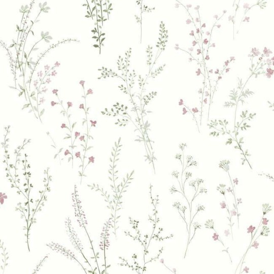 York FH4028 Simply Farmhouse Wildflower Sprigs Pink/Green/Grey - tapeta w minimalistyczny motyw roślinny