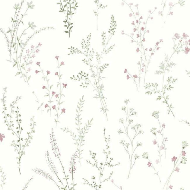 York FH4028 Simply Farmhouse Wildflower Sprigs Pink/Green/Grey - tapeta w minimalistyczny motyw roślinny