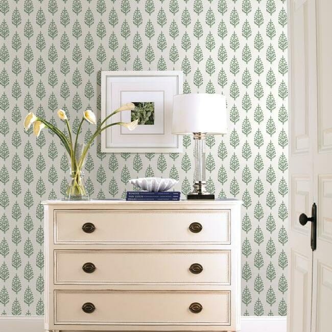 York FH4067 Simply Farmhouse Paisley On Calico Green - tapeta w minimalistyczny motyw roślinny