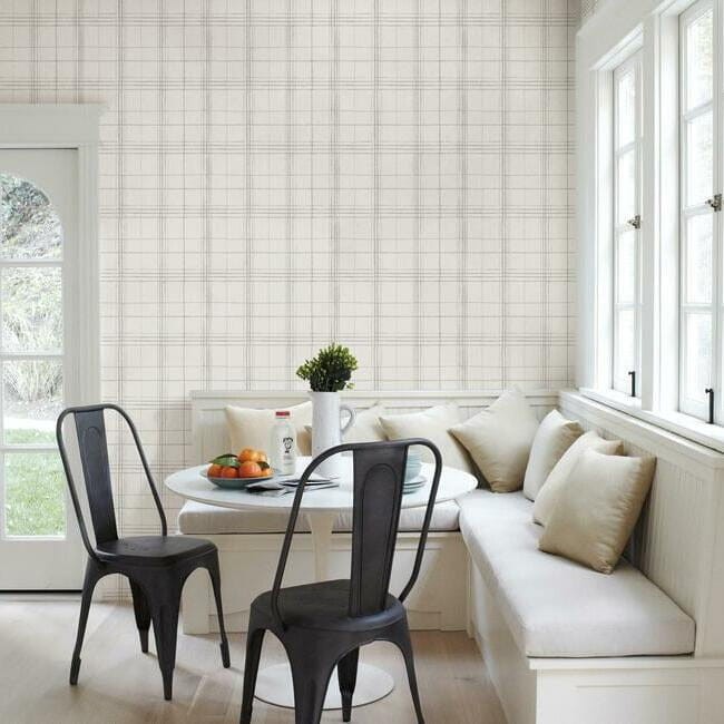 York FH4019 Simply Farmhouse Farmhouse Plaid Linen/White - tapeta w kratę