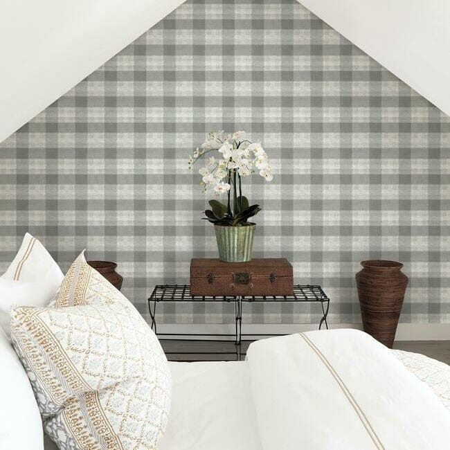 York FH4081 Simply Farmhouse Woven Buffalo Check Grey - tapeta w kratę