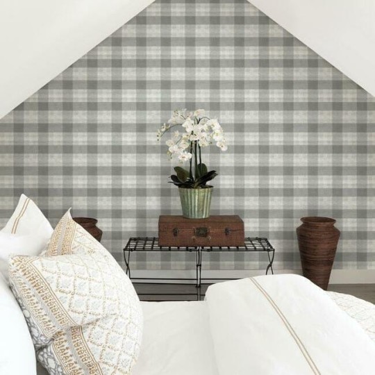 York FH4081 Simply Farmhouse Woven Buffalo Check Grey - tapeta w kratę