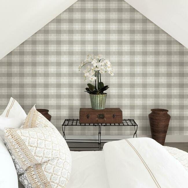 York FH4083 Simply Farmhouse Woven Buffalo Check Linen - tapeta w kratę