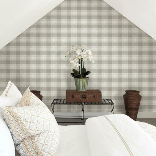York FH4083 Simply Farmhouse Woven Buffalo Check Linen - tapeta w kratę