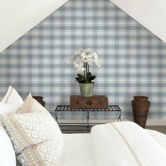 York FH4084 Simply Farmhouse Woven Buffalo Check Blue - tapeta w kratę