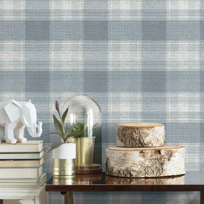 York FH4084 Simply Farmhouse Woven Buffalo Check Blue - tapeta w kratę