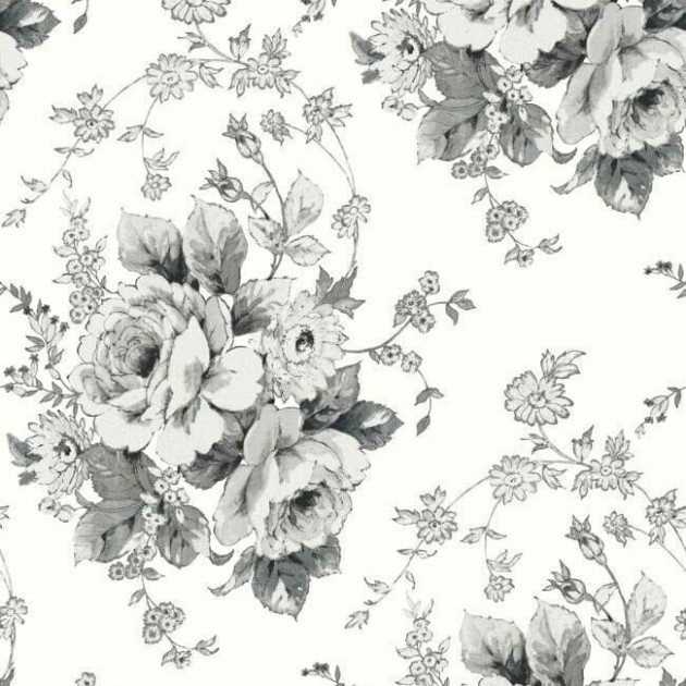 York FH4086 Simply Farmhouse Heritage Rose White/Black - tapeta w róże