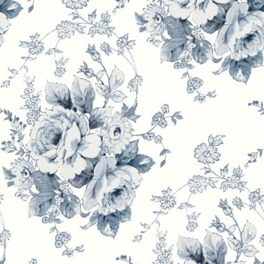 York FH4087 Simply Farmhouse Heritage Rose Navy/White - tapeta w róże