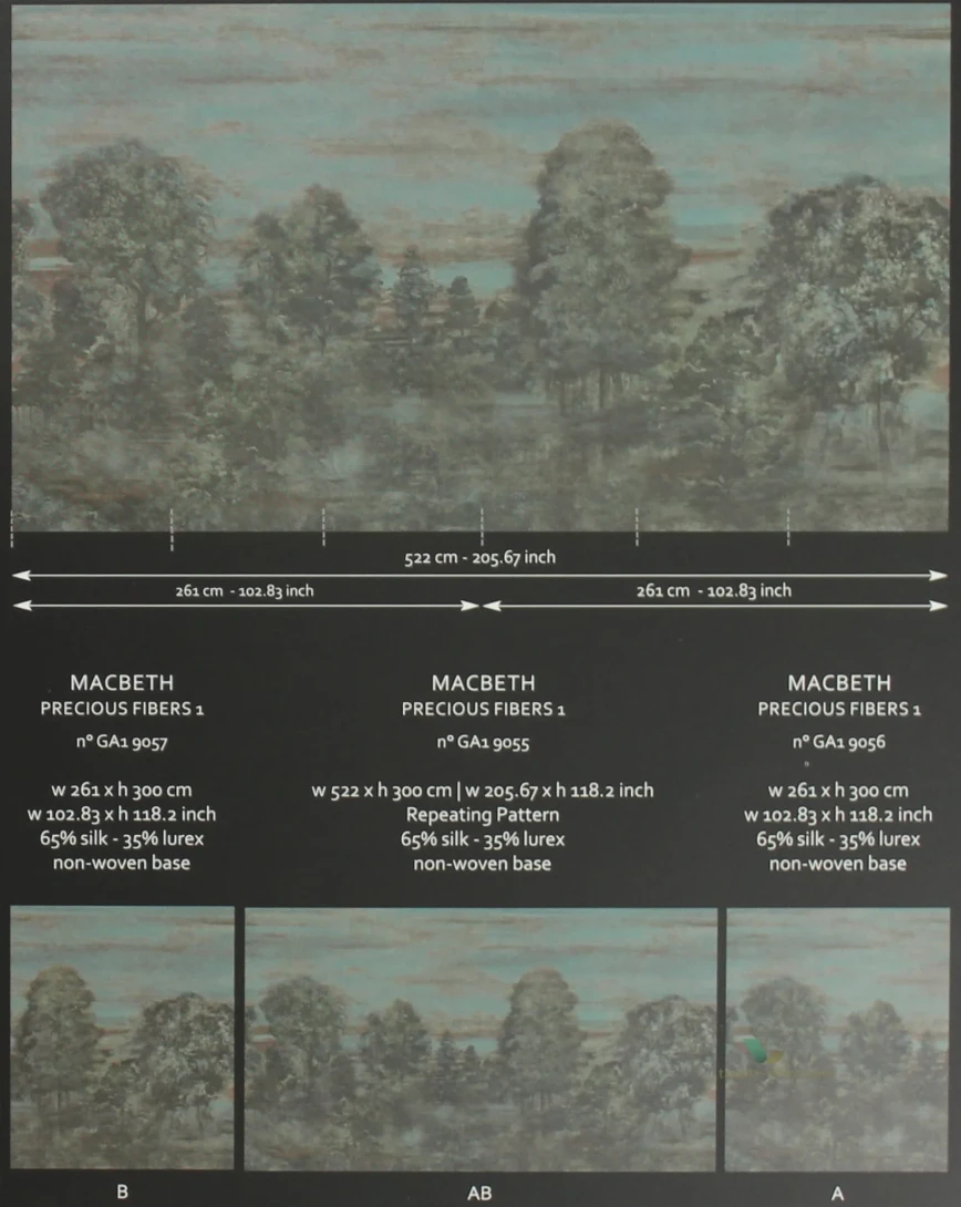 Armani Casa 9057 Precious Fibers 1 Macbeth - mural z jedwabnej tkaniny z krajobrazem lasu