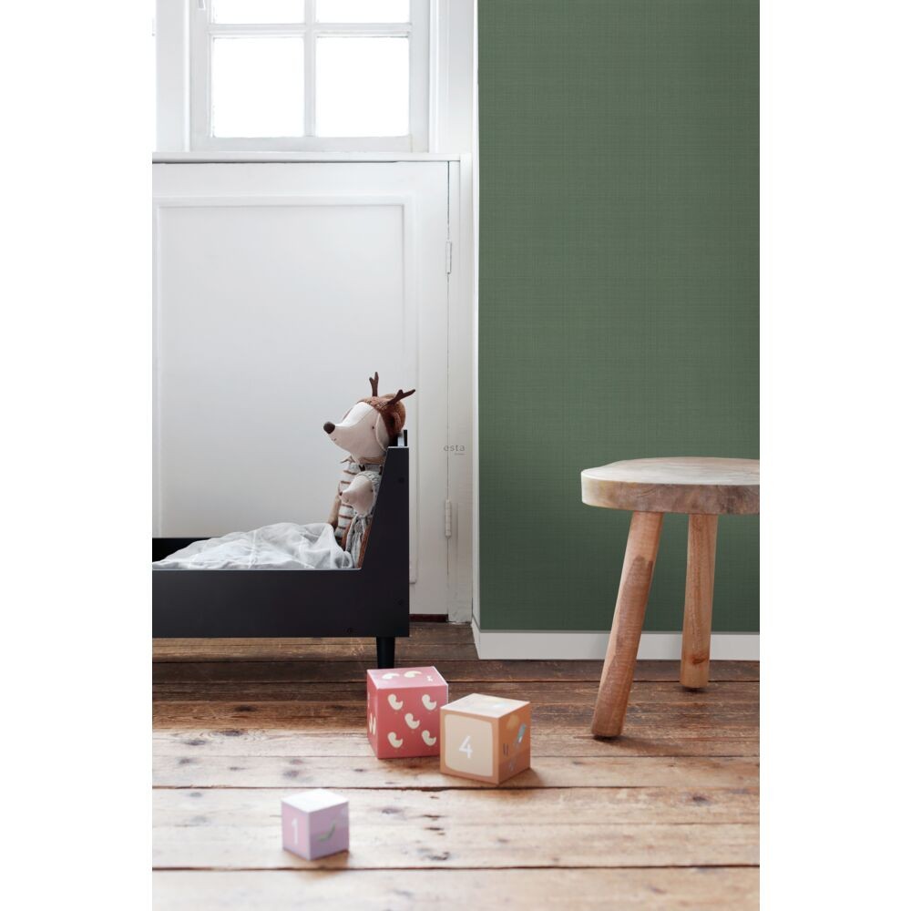 OL / Esta 139240 Vintage Flowers linen texture greyed olive green - 1 rolka