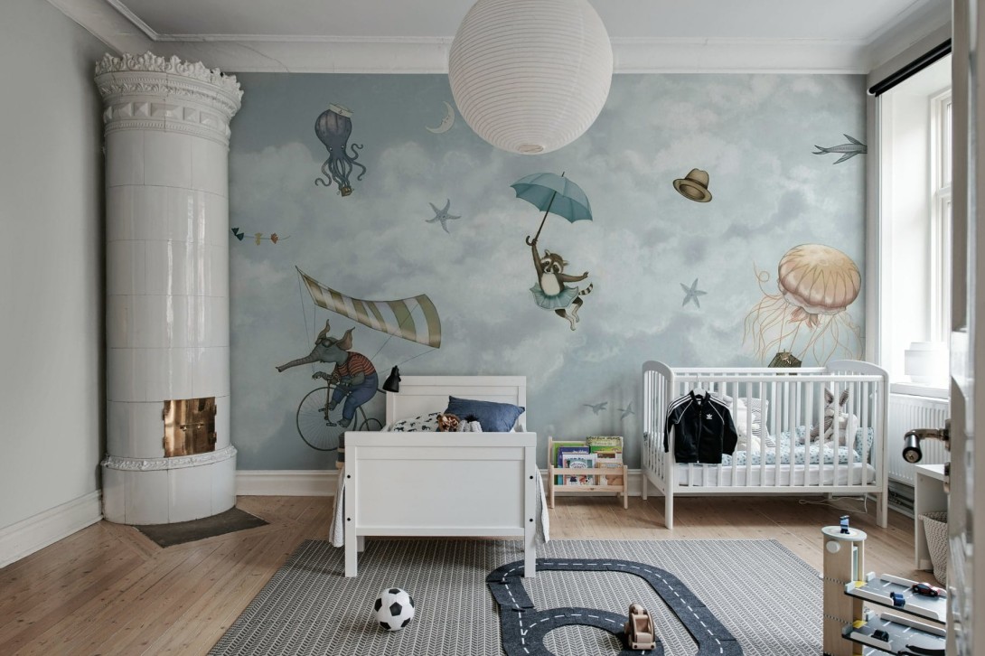 Rebel Walls R20588 Family Fun In the Clouds Light Blue - mural dziecięcy w niebo i zwierzęta