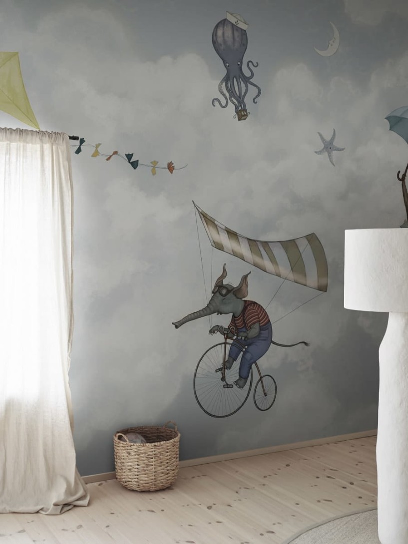 Rebel Walls R20588 Family Fun In the Clouds Light Blue - mural dziecięcy w niebo i zwierzęta