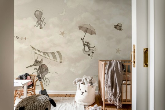 Rebel Walls R20589 Family Fun In the Clouds Beige - mural dziecięcy w niebo i zwierzęta