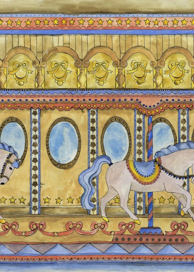 Rebel Walls R20591 Family Fun Merry Go Around Yellow - mural dziecięcy w motyw karuzeli