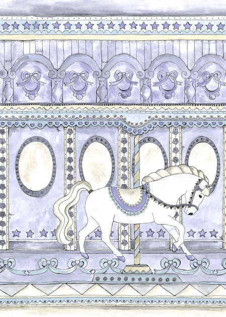 Rebel Walls R20592 Family Fun Merry Go Around Lilac - mural dziecięcy w motyw karuzeli