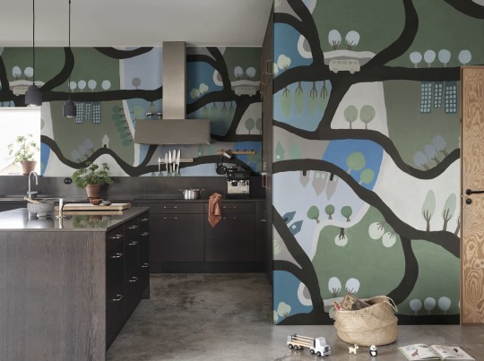 Rebel Walls R20003 Family Fun Road Trip Blue & Green - mural dziecięcy w krajobraz