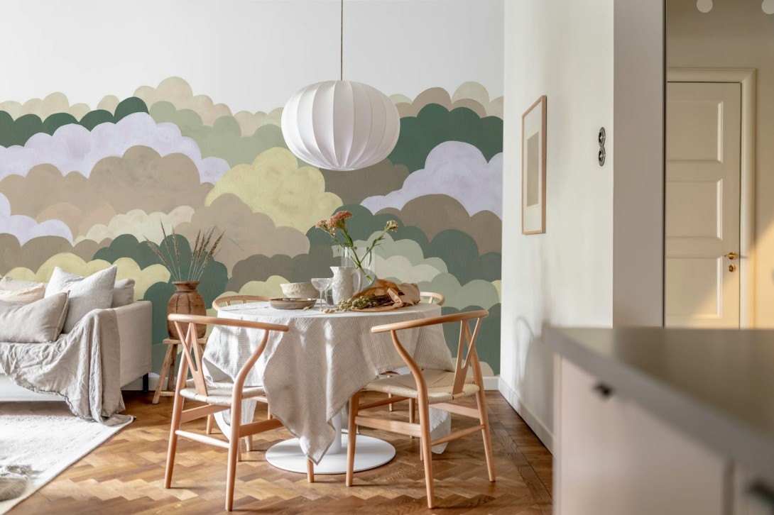 Rebel Walls R19977 Family Fun Fun Clouds Green - mural dziecięcy w chmury