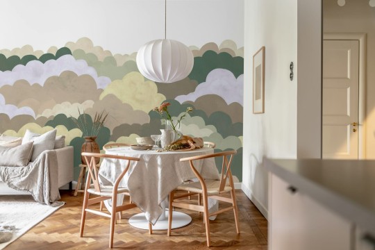 Rebel Walls R19977 Family Fun Fun Clouds Green - mural dziecięcy w chmury