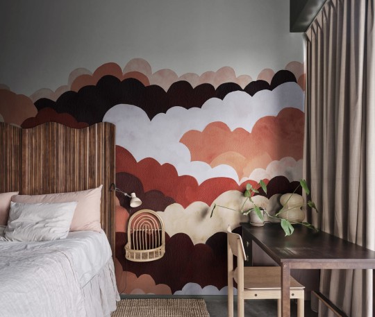 Rebel Walls R19978 Family Fun Fun Clouds Red - mural dziecięcy w chmury