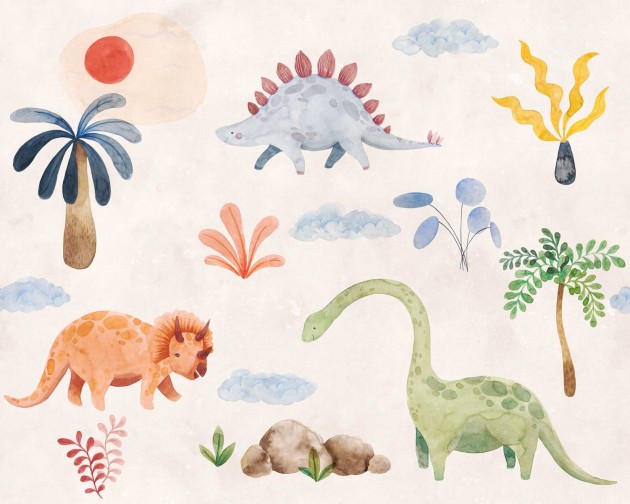 Rebel Walls R19970 Family Fun Dinosaur Oasis Beige - mural dziecięcy w dinozaury