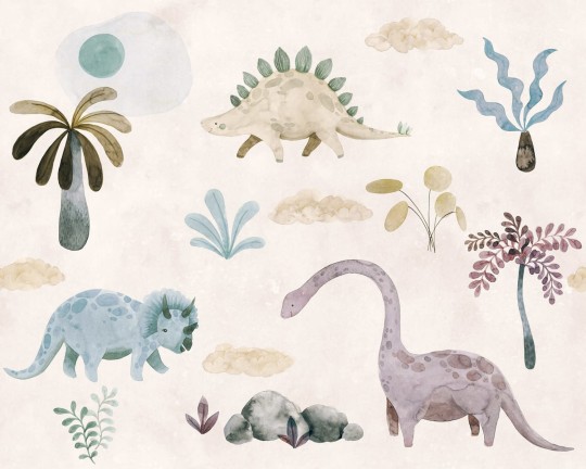 Rebel Walls R19958 Family Fun Dinosaur Oasis Pastel - mural dziecięcy w dinozaury