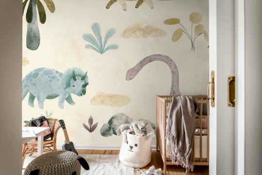 Rebel Walls R19958 Family Fun Dinosaur Oasis Pastel - mural dziecięcy w dinozaury