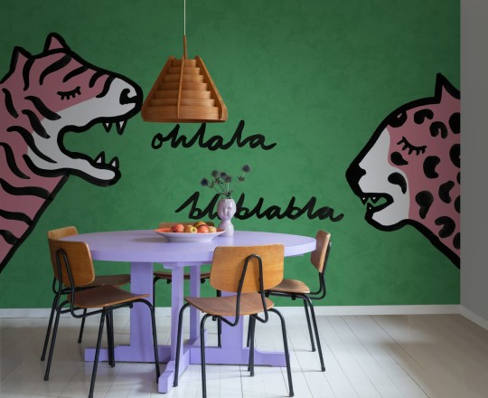 Rebel Walls R20621 Family Fun Cat Talk Green - mural dziecięcy w dzikie koty