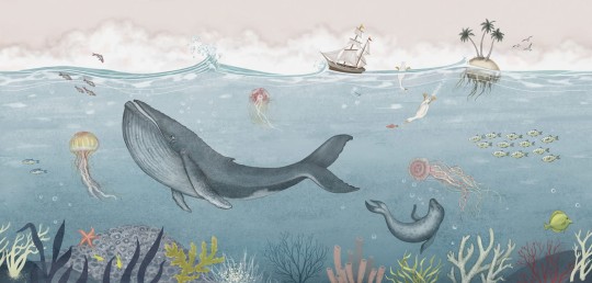 Rebel Walls R20614 Family Fun Under the Sea Blue - mural dziecięcy w podwodny krajobraz