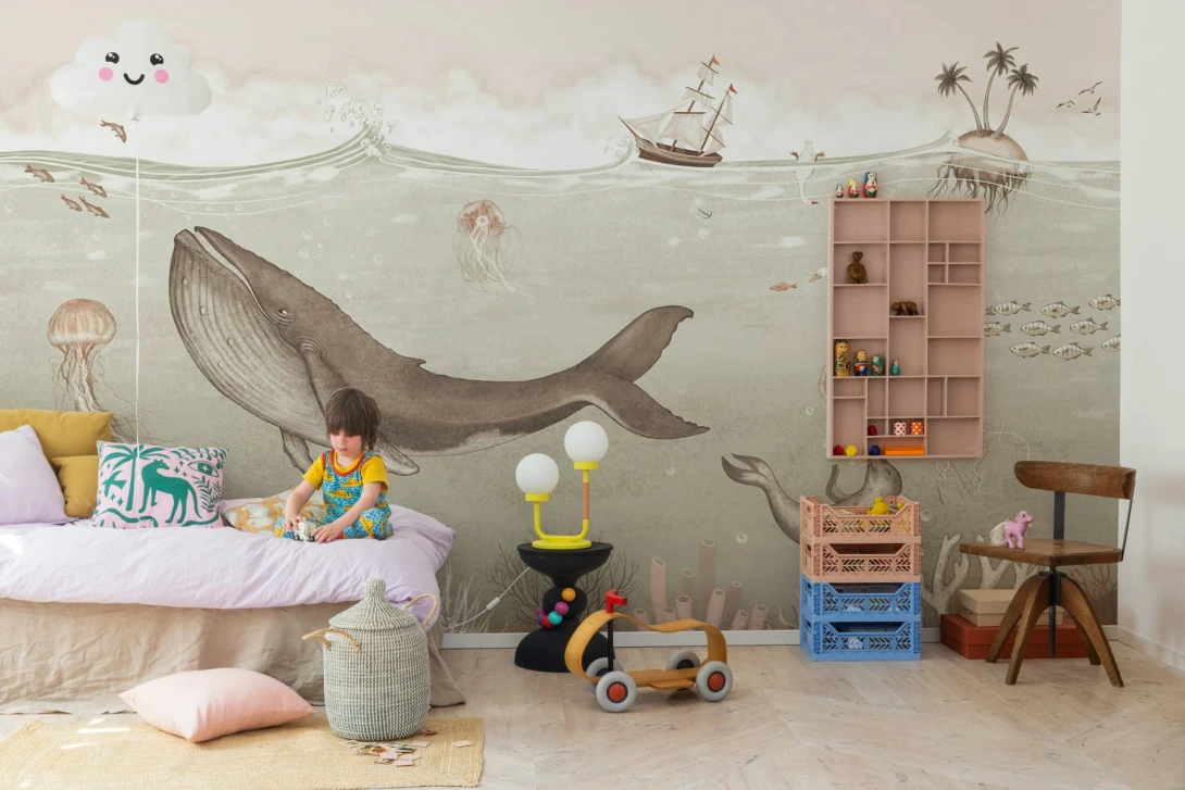 Rebel Walls R20615 Family Fun Under the Sea Beige - mural dziecięcy w podwodny krajobraz