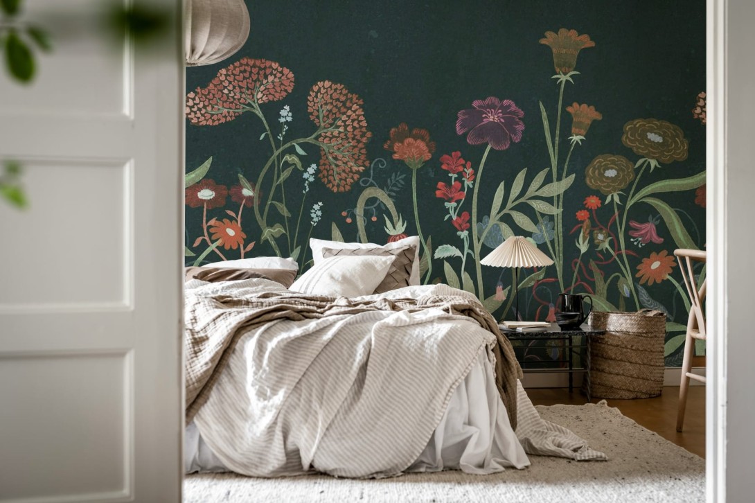 Rebel Walls R20608 Family Fun Summerfield Dark Green - mural dziecięcy w polne kwiaty