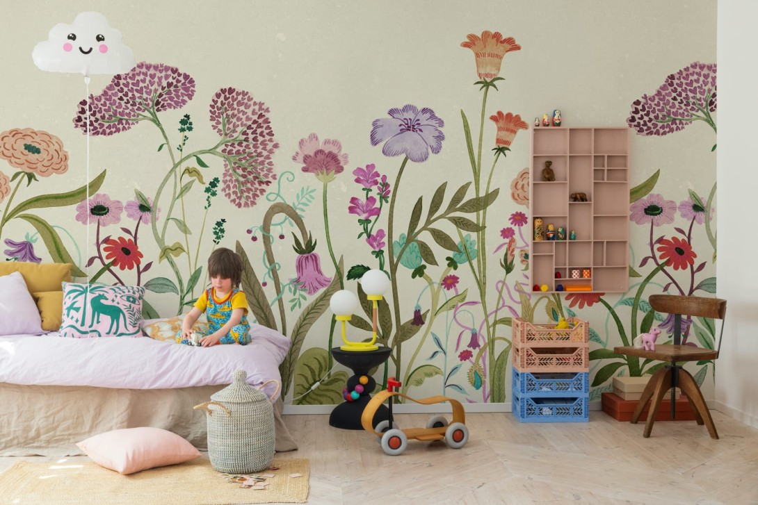 Rebel Walls R20609 Family Fun Summerfield Beige - mural dziecięcy w polne kwiaty