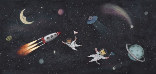 Rebel Walls R20605 Family Fun Space Cats Midnight - mural dziecięcy w motyw kosmosu