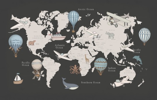 Rebel Walls R20594 Family Fun Playful World Dark Blue - mural dziecięcy w mapę świata