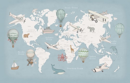 Rebel Walls R20595 Family Fun Playful World Light Blue - mural dziecięcy w mapę świata