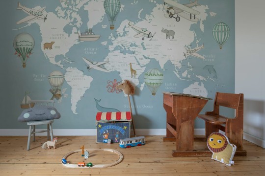 Rebel Walls R20595 Family Fun Playful World Light Blue - mural dziecięcy w mapę świata