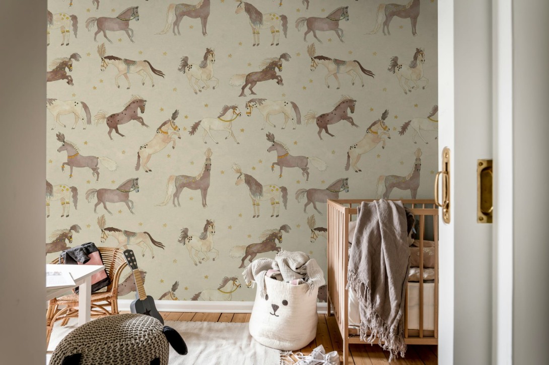 Rebel Walls R19979 Family Fun Circus Horses Beige - mural dziecięcy w konie