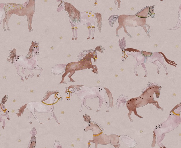 Rebel Walls R19981 Family Fun Circus Horses Soft Pink - mural dziecięcy w konie