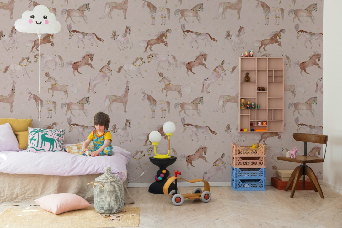 Rebel Walls R19981 Family Fun Circus Horses Soft Pink - mural dziecięcy w konie