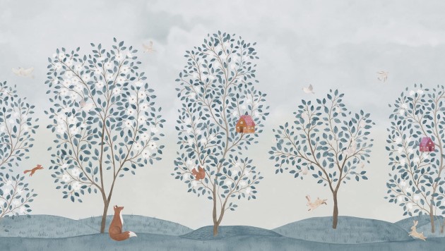 Rebel Walls R20581 Family Fun Happy Haven Light Blue - mural dziecięcy w drzewa