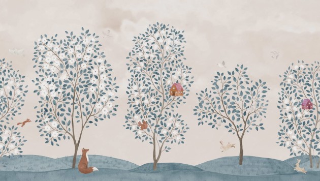 Rebel Walls R20582 Family Fun Happy Haven Turquoise - mural dziecięcy w drzewa