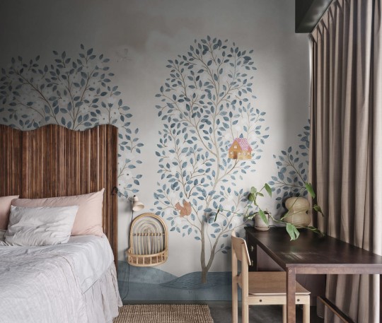 Rebel Walls R20582 Family Fun Happy Haven Turquoise - mural dziecięcy w drzewa