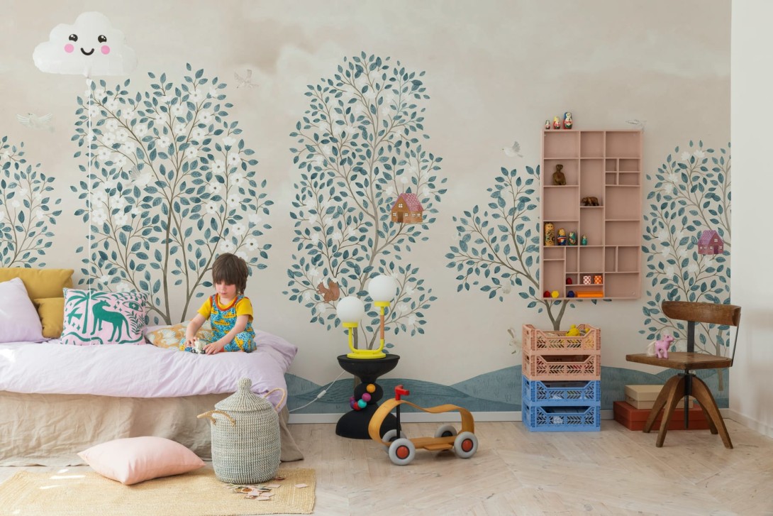 Rebel Walls R20582 Family Fun Happy Haven Turquoise - mural dziecięcy w drzewa