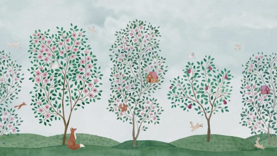 Rebel Walls R20584 Family Fun Happy Haven Green - mural dziecięcy w drzewa