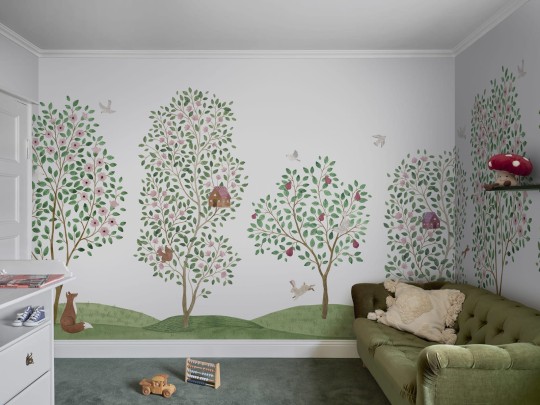 Rebel Walls R20585 Family Fun Happy Haven White - mural dziecięcy w drzewa