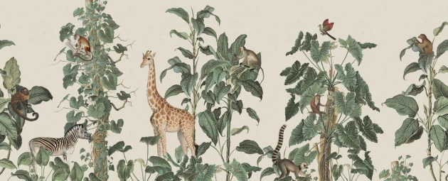 Rebel Walls R19989 Family Fun Wildlife Stroll Yellow - mural dla dzieci w egzotyczne zwierzęta i rośliny